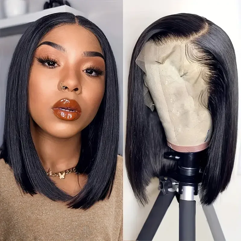 Short Straight Bob Wig 13x4 Transparent Lace Frontal Wig Brazilian PrePlucked Lace Front Human Hair Wigs Human Hair 100%