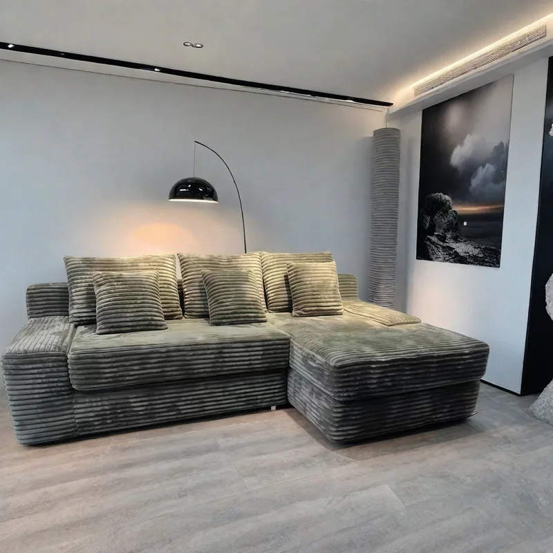 

New vacuum compressed sand Italian style simple lazy sofa thick striped cloud velvet villa large sofa bed소파
