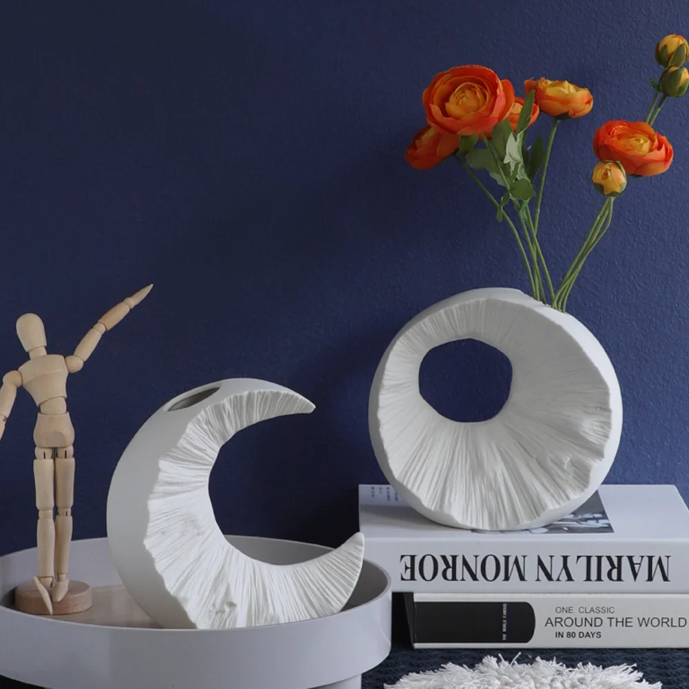 Nordic Moon Flower Vase Decorative Vases Modern Luxury Ceramic Glazed Geometric Flowers For Wedding Home Decor