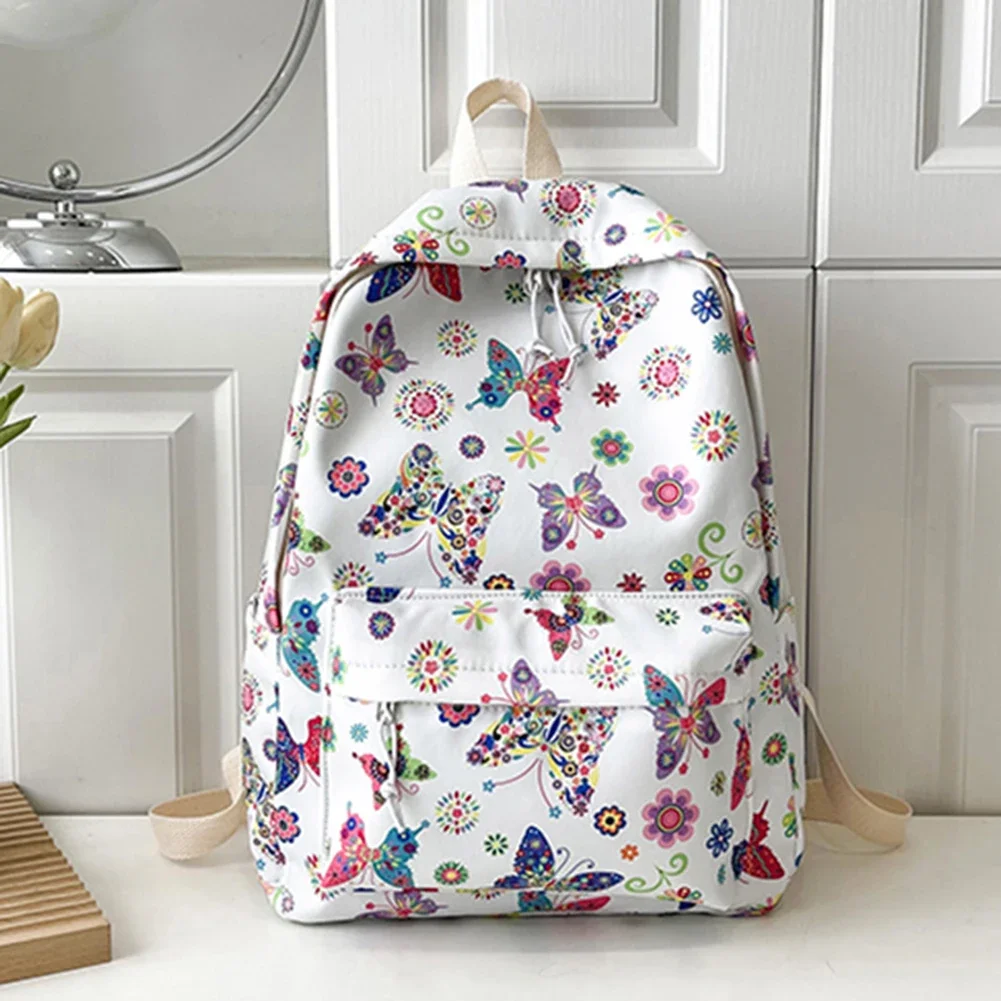 School Backpack for Girls Teens Women Backpack Laptop Knapsack Cute Butterfly Floral Backpack Nylon Large Student Book Bags 2023