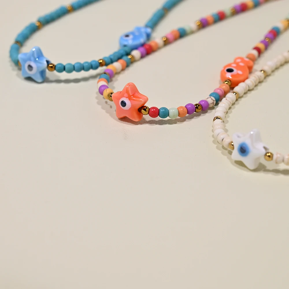 Ceramic Fish Necklace for Women Artificial Turquoise Beads Star Devil\'s Eye Choker Necklace Fashion Daily Wear Jewelry