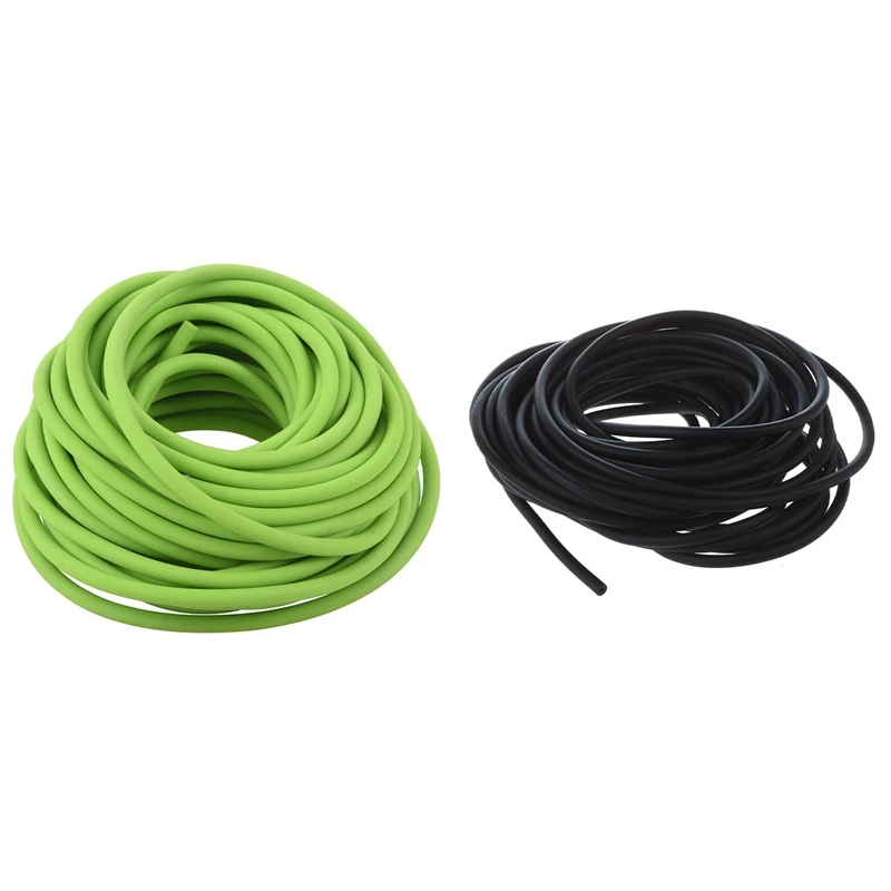 2 Pcs Tubing Exercise Rubber Resistance Band Catapult Dub Slingshot Elastic 10M, Black & Green