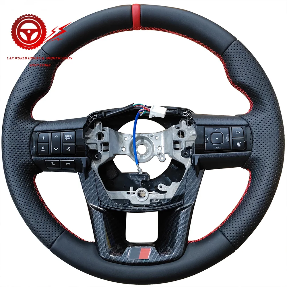 Half Punched Hole Leather Steering Wheel  for Hilux Fortuner LC79 Red Stitch GR Steering Wheel