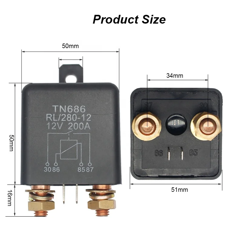 New 12V/24V 200A High Current Automotive Relay 2.4W Continuous Type for High Power Car Truck Motors Mainland China