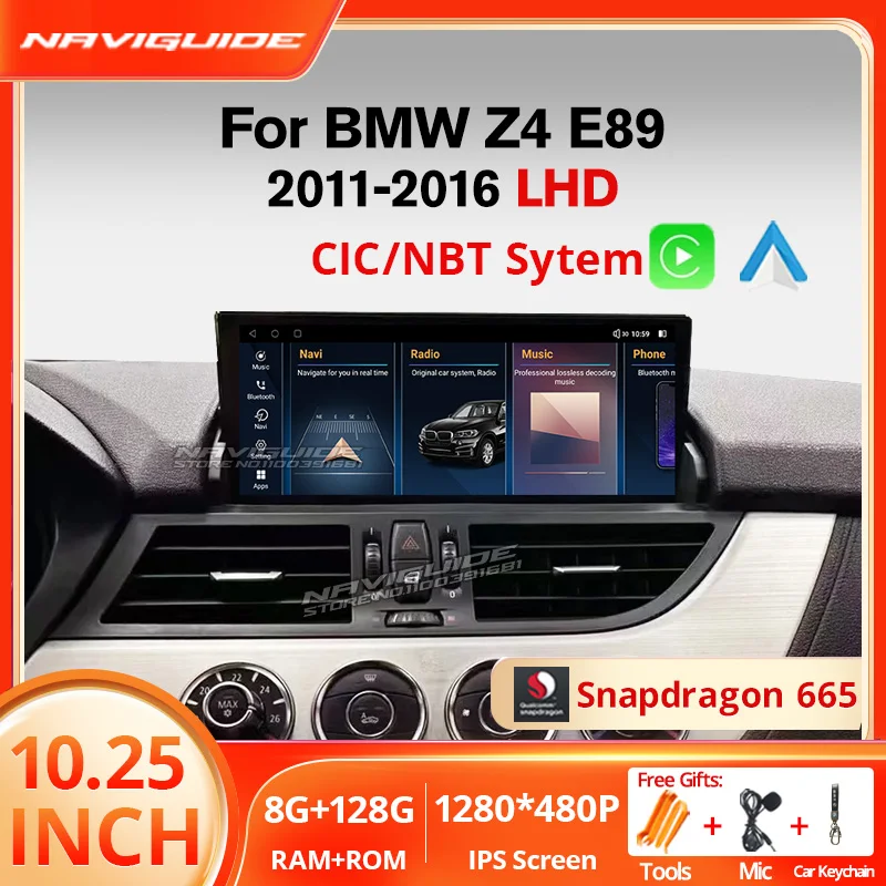 NAVIGUIDE 10.25'' Carplay Auto Car Radio Multimedia Player For BMW Z4 E89 2011-2016 Left-hand Drive CIC NBT System Headunit BT