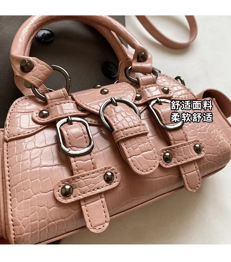 Crossbody Bag for Women Street Fashion Vintage Crocodile Tote Y2K Retro Rivet Shoulder Bag Full Match Girls Purse and Handbag