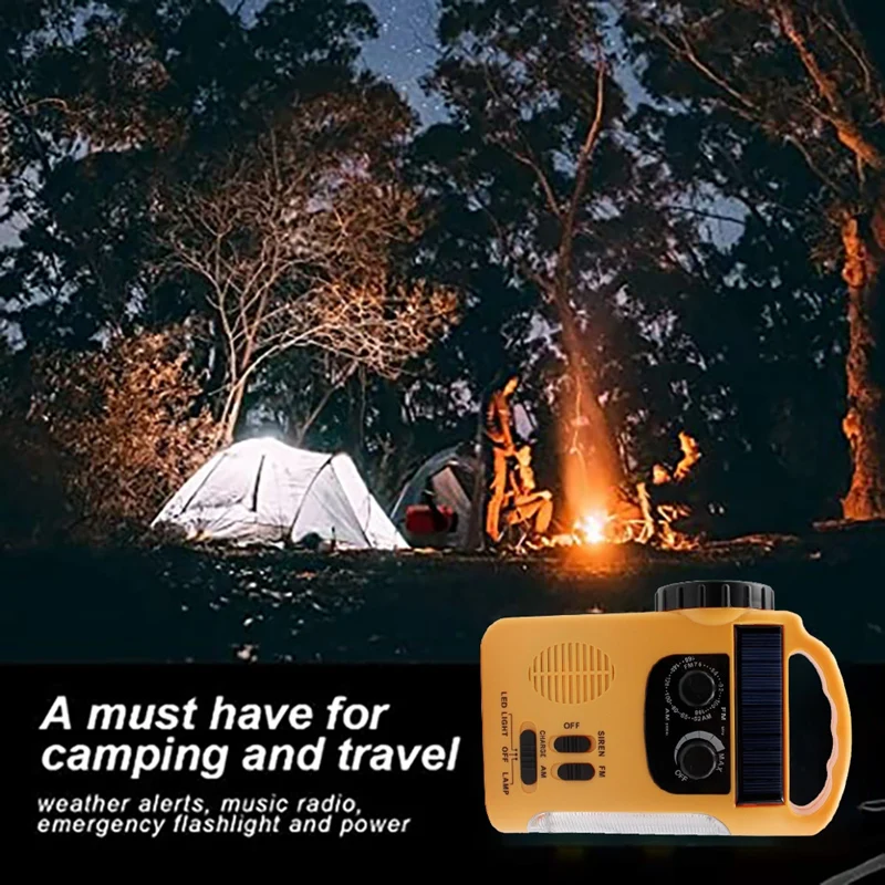 D339 الشعلة الشمسية راديو متعدد الوظائف إنذار الطوارئ الصوت شحن الهاتف الخليوي AM FM كرنك اليد مولد راديو