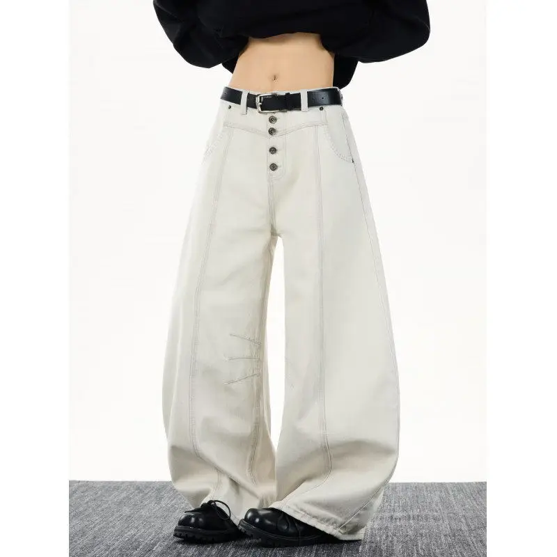 

Spring 2026 Men's Casual Loose Fit White Waed Denim Jeans High Waist Straight Leg Long Trousers Comfortable Breathable Cott...