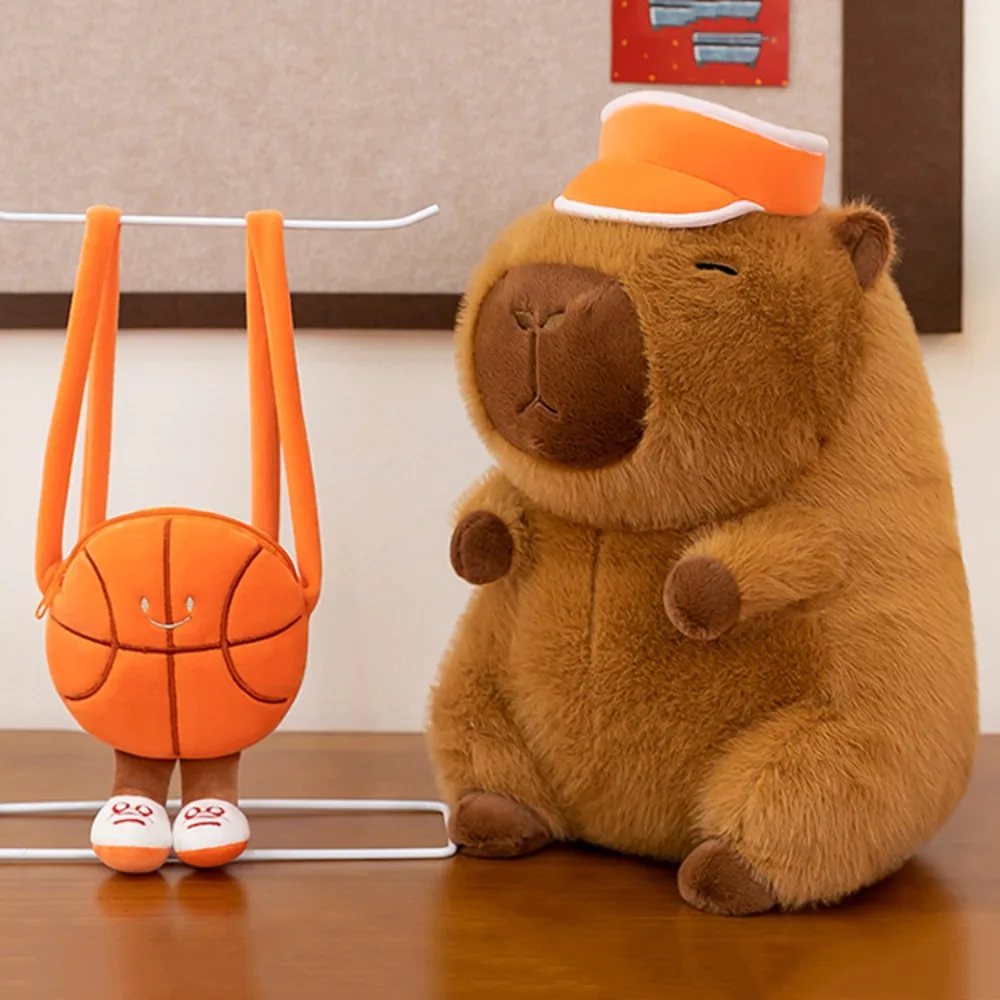 

Stuffed Basketball Backpack Capybara Doll Collection Soft Basketball Hat Capybara Plush Toy Ins Cartoon Capybara Fluffty Doll