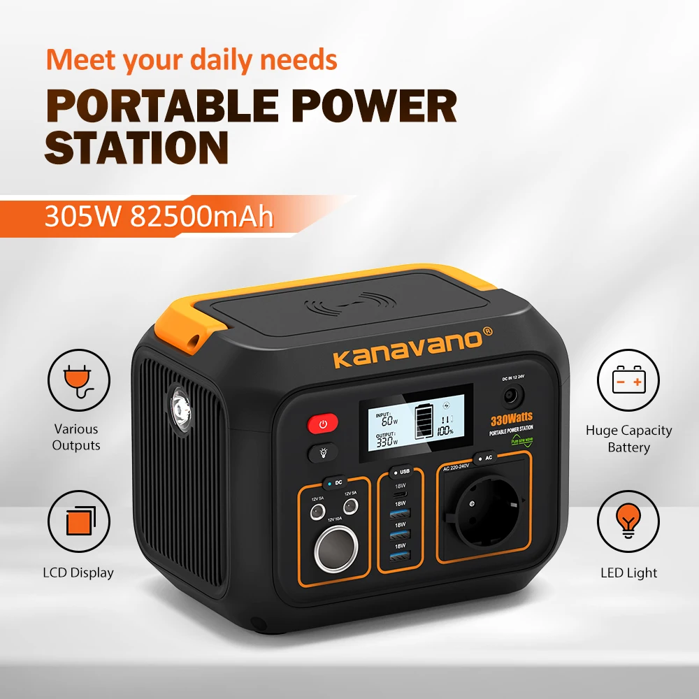 Kanavano 330 W tragbarer Solargenerator Batteriekraftwerk Notstrom AC DC 305 Wh Netzteil Wechselrichter für Outdoor-Camp