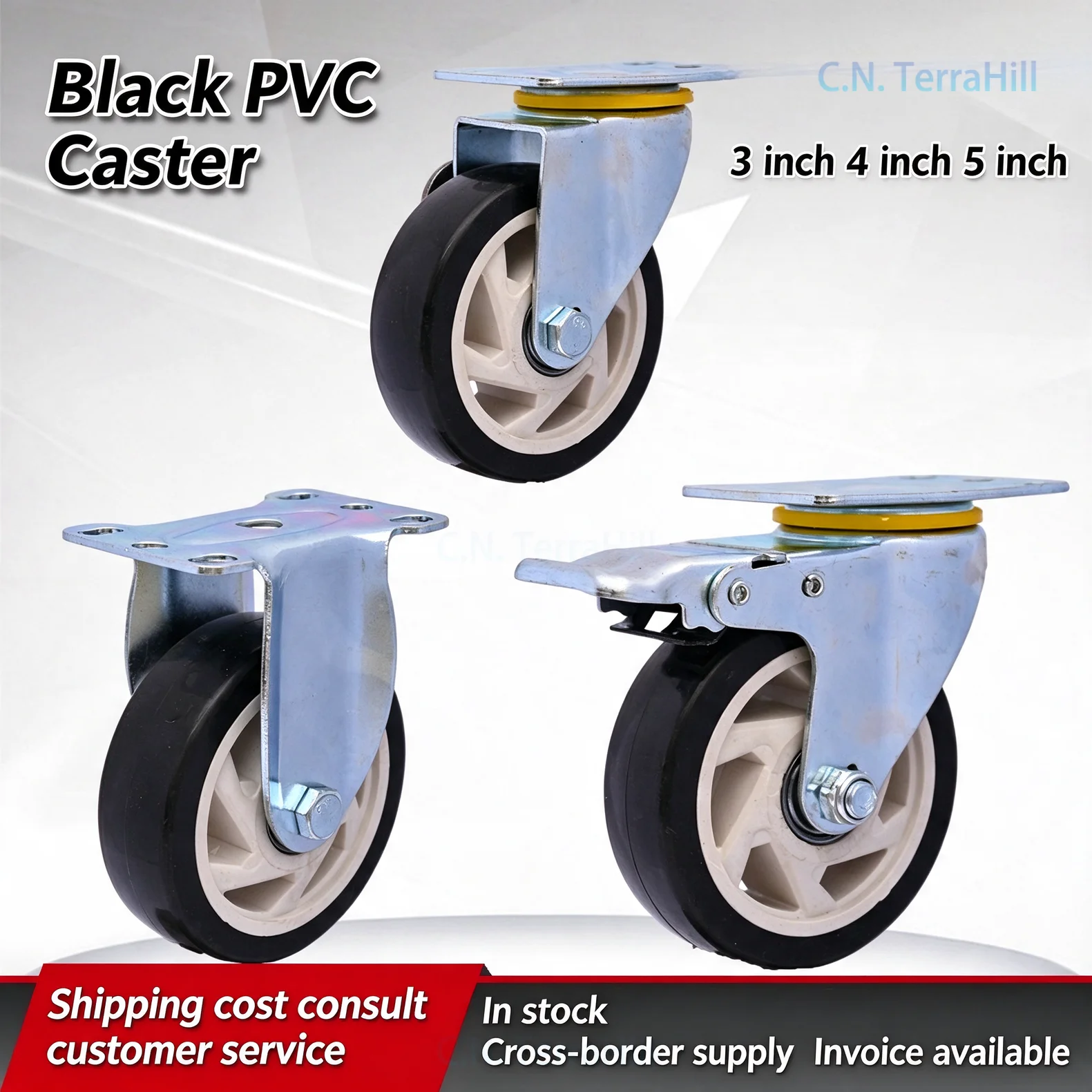 Flat Black Hollow Wheel Caster 3 4 5 Inch PVC Swivel Caster with Brake for Cart Trolley