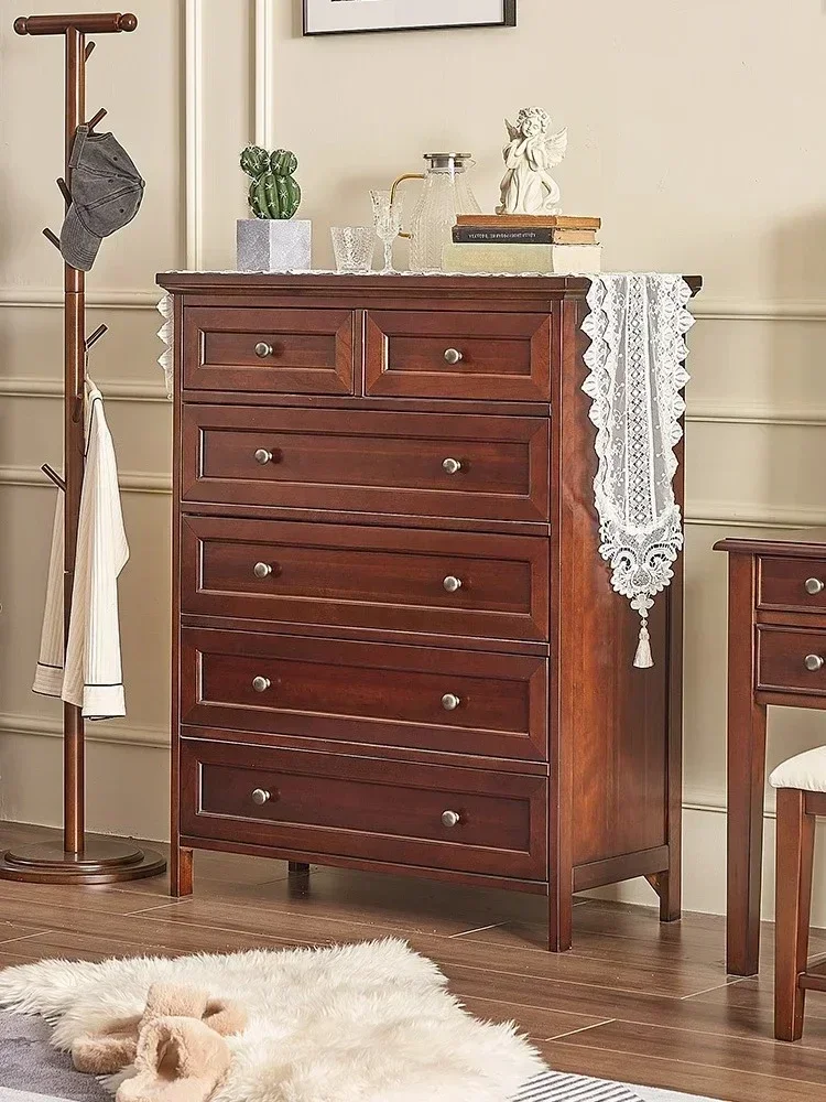American retro all-solid wood bedroom storage drawer living room five-bucket storage cabinet