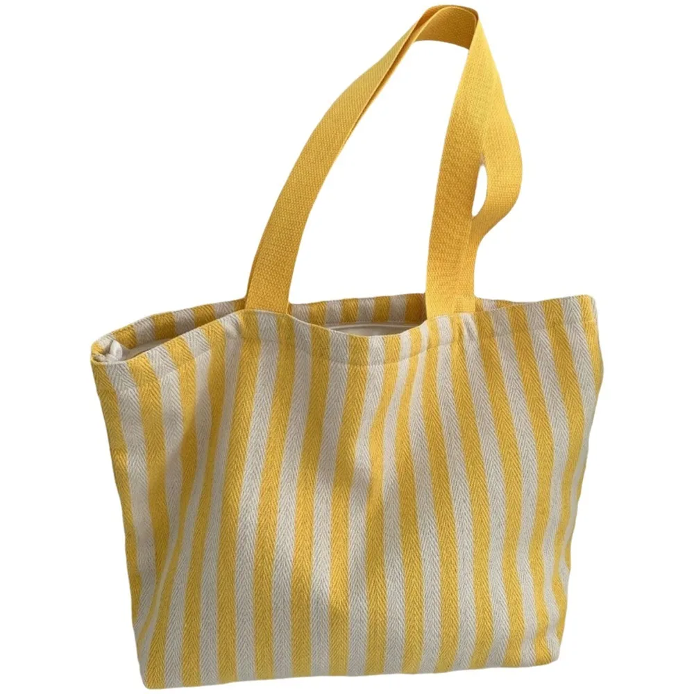 

Simple Canvas Stripe Canvas Tote Bag Zipper Korean Style Shoulder Bag Multi-function Crossbody Bag Shopping Handbag All-match