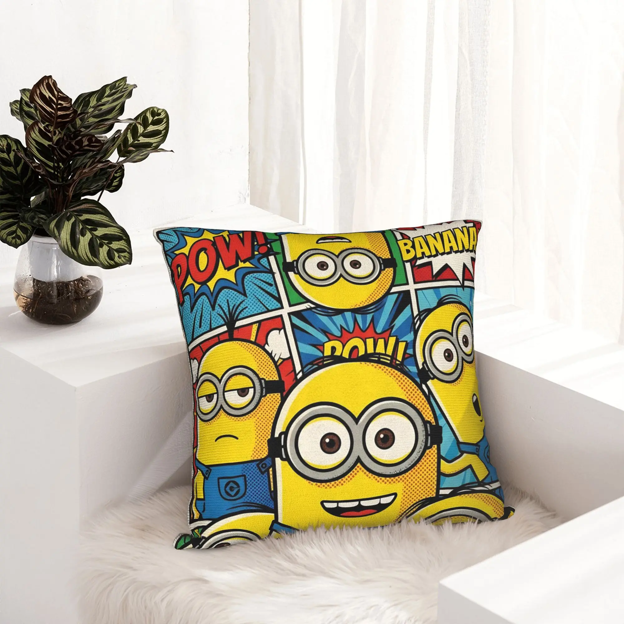 M-Minions-s Banana Comic Pop Art Pillowcase Printed Polyester Cushion Cover Decor Pillow Case Cover Home Zippered 40X40cm
