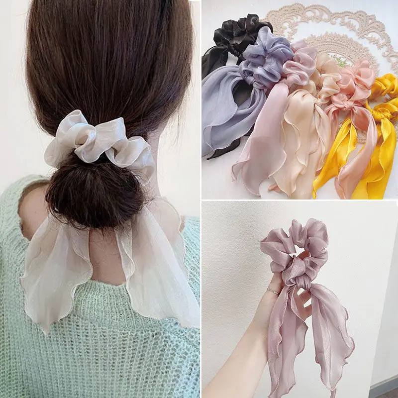 New Headwear Women Fashion Hair Tie Korean Style Satin Pearl Bow Long Ribbon Female Sweet Cute and Hair Accessories