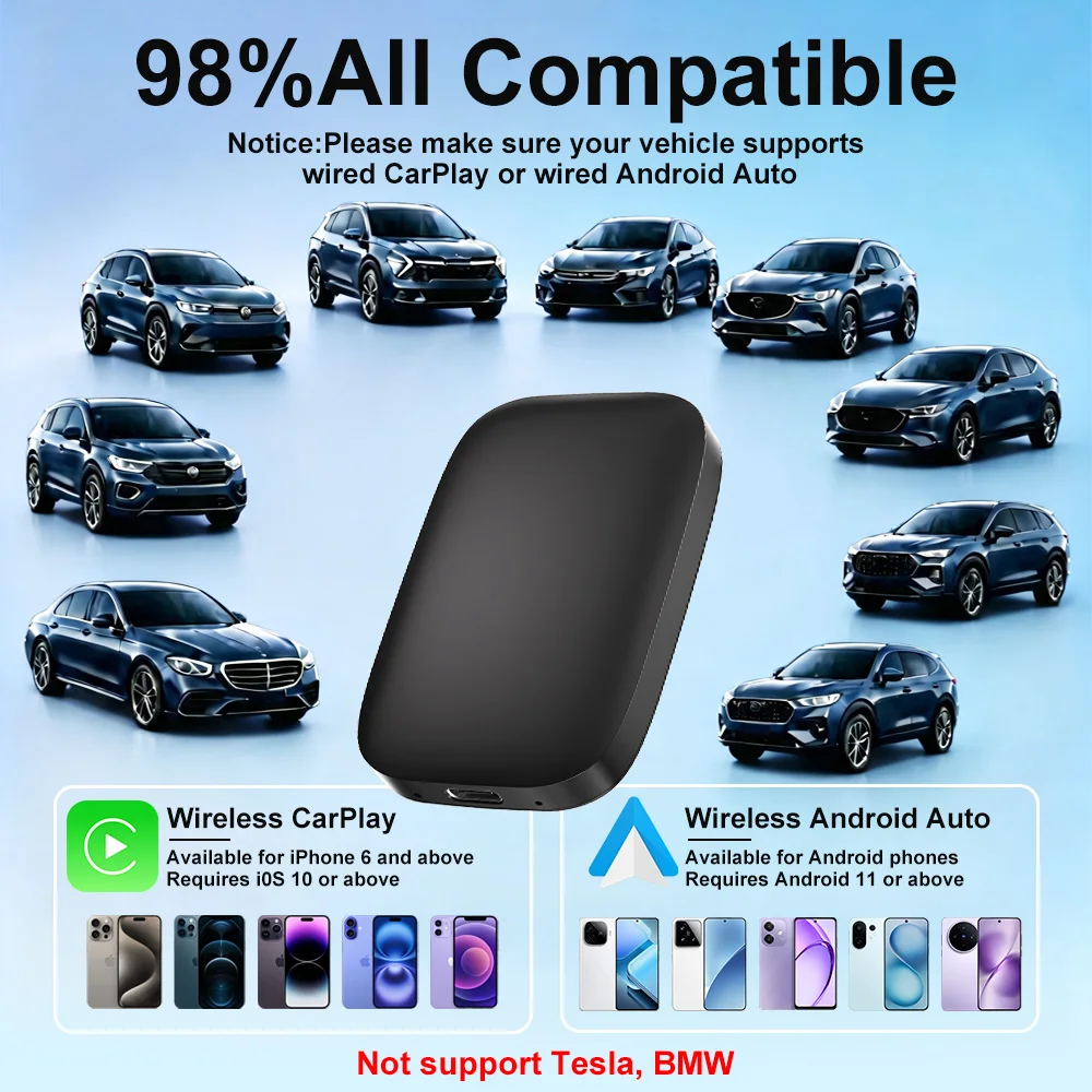 VCARLINKPLAY Android 15 Carplay Ai Box Wireless Android Auto Carplay Adapter for Netflix YouTube Ai Smart Car Systems  Gifts view 3
