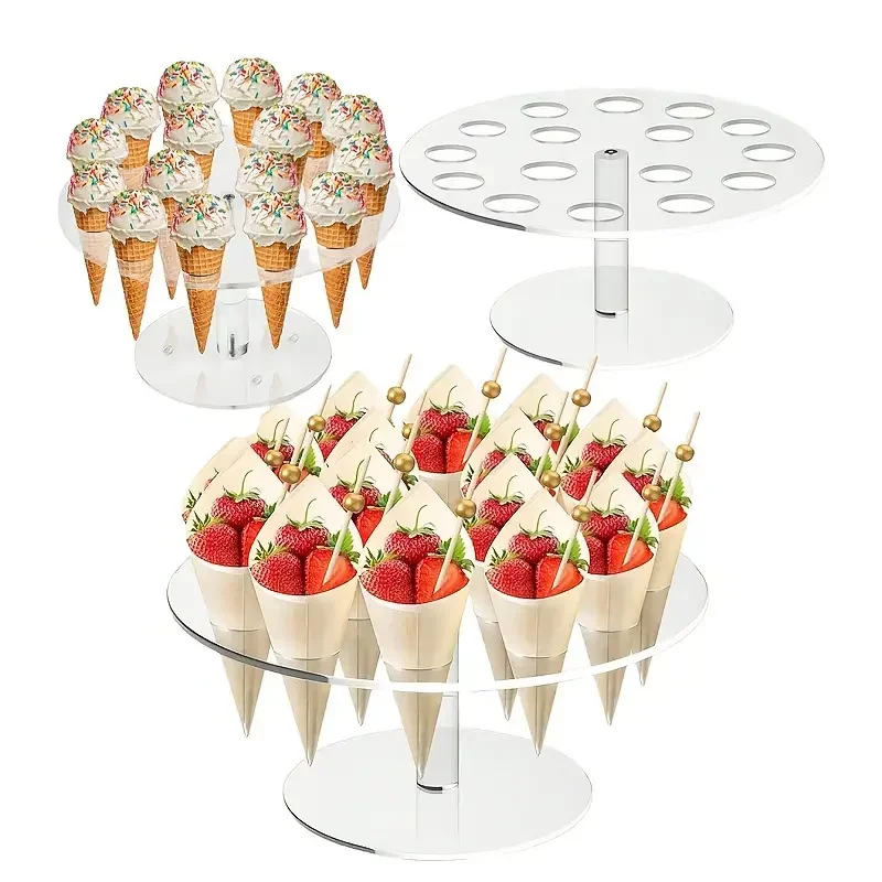 

6/8/16 Holes Transparent Acrylic Ice Cream Stand Cake Cone Stand Pastry Holder Wedding Party Buffet Food Display Rack Bake Tool