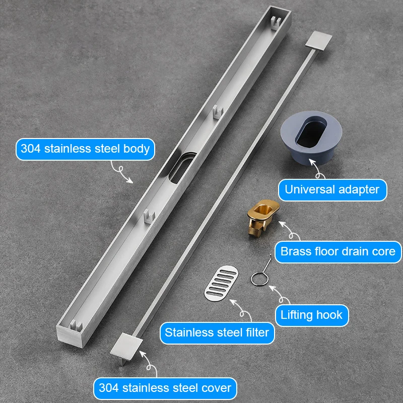 Imagem -04 - Longo Linear Piso Dreno Estreito Grosso Escovado Chuveiro Lateral Banheiro 3.2cm de Largura Aço Inoxidável