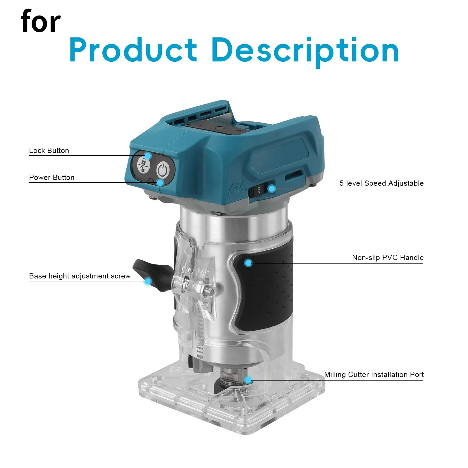 

For 18V Makita DRT50Z Brushless Cordless Laminate Trimmer Carpenter Lithium Tools DRT50ZJX9 30000RPM Electric Trimmer Woodworker