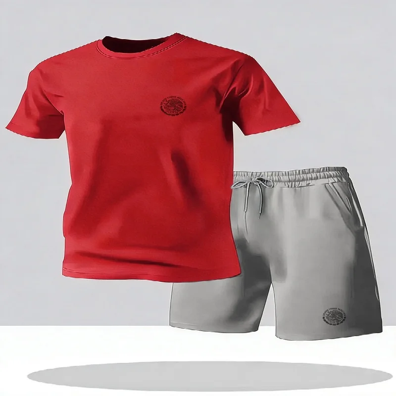 Men's casual T-shirt and shorts two-piece set, men's round neck short sleeved breathable sports set two-piece set