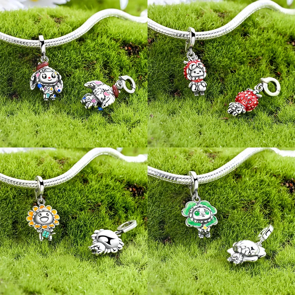 Original 925 Silver Charms Magic Girl Lucky Four-leaf Clover Bear Beads for Diy Bracelet Doll Series Jewelry Accessories Gifts