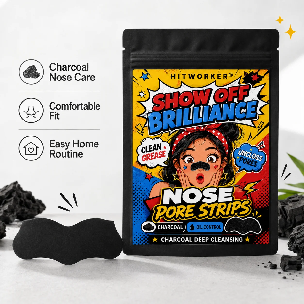 Bamboo Charcoal Nose Patches 10/20 Pieces Water Activated Blackhead Removal Easy Weekly Nose Care for Clearer Skin