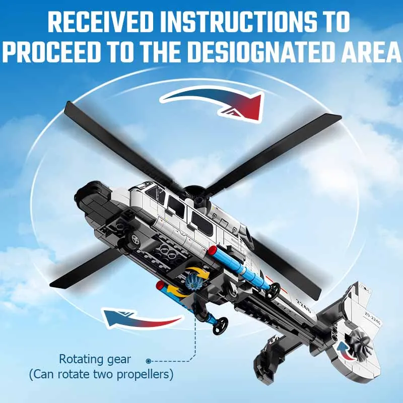SEMBO 449pcs Z-9 Shipborne Helicopter Assemblage Building Blocks MOC Aircraft Soldiers Model Bricks Kids Toys for Boys DIY Gifts