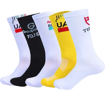 New White UAE Team FDJ Cycling Socks Non Slip Soccer Socks Cushioned Breathable For Running Basketball Bike Sports Grip Socks