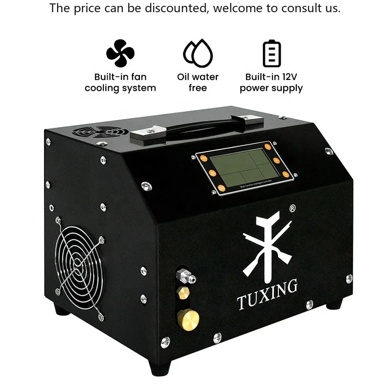 

TUXING Low Price 4500psi 300bar 220V Electric Intelligence Auto Shut-off LCD Display Control Screen Pump 12V PCP Air Compressor