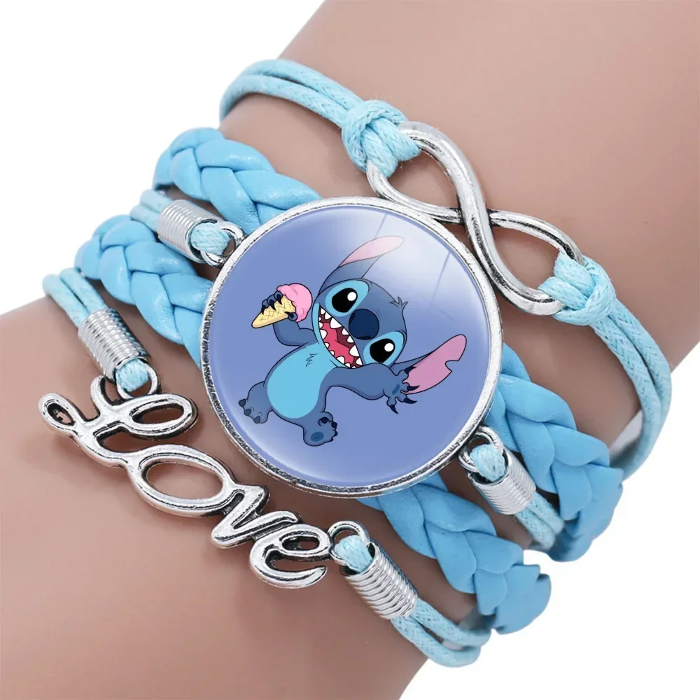 Gelang kulit Disney Stitch Fashion Lilo & Stitch gelang rantai tali anyaman klasik biru untuk anak-anak hadiah perhiasan untuk teman