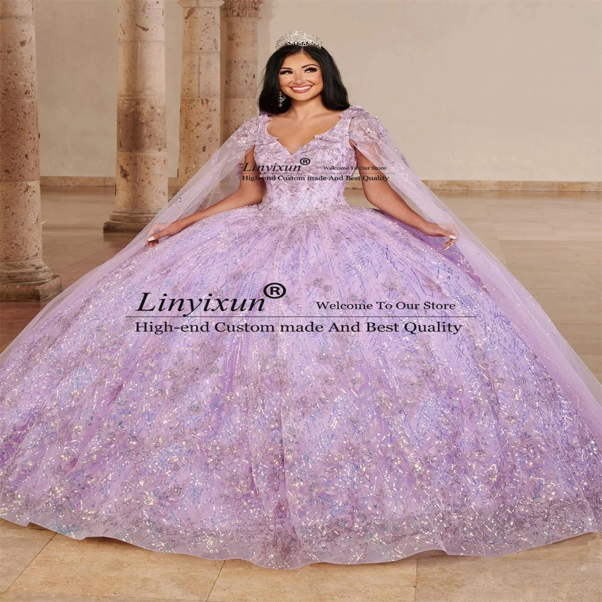 Robe de Quinceanera perlée à paillettes de luxe avec appliques à lacets, robe d'anniversaire personnalisée, robe de Rhéducative, Sweet 16, quoi que ce soit, 15 ans