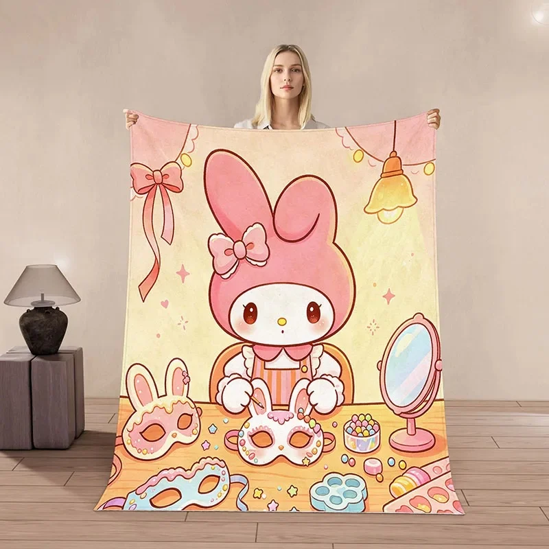 Melody Flannel Throw Blanket, Bow Mirror Party Mask 3D Print Soft Blanket For Girls Bedroom Sofa Decor