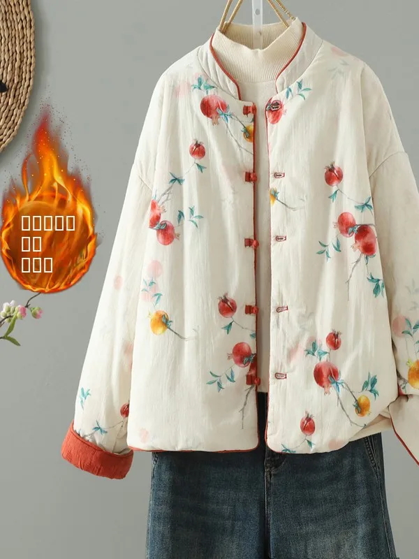 

Художественный женский хлопковый джет с пуговицами, теплый для зимы, длинный воротник-стойка из пушистой ткани для поездок на работу