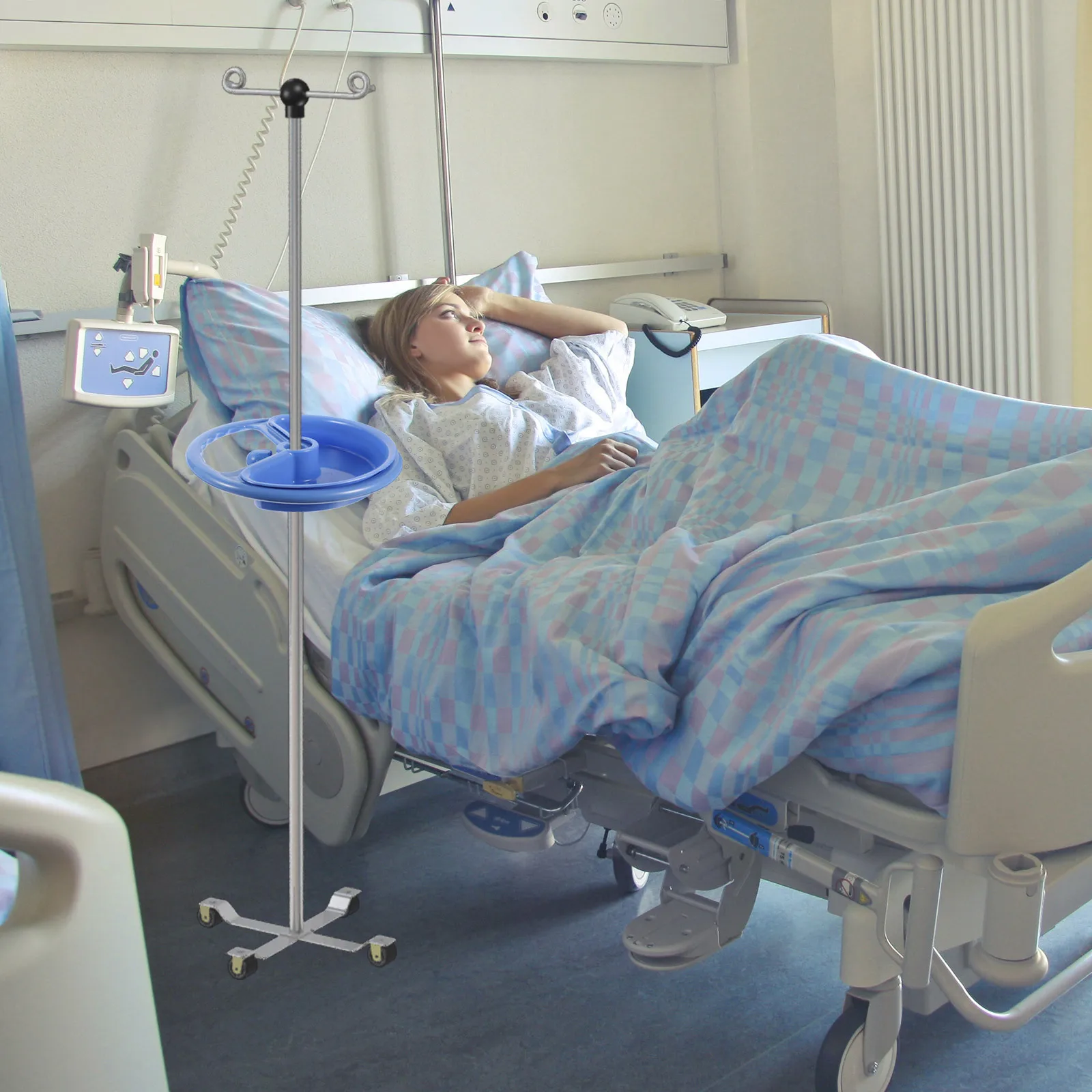 プラスチック製収納トレイ ブルー輸液スタンドアクセサリー 病院点滴スタンド収納ホルダー 医療用プラスチックプレート