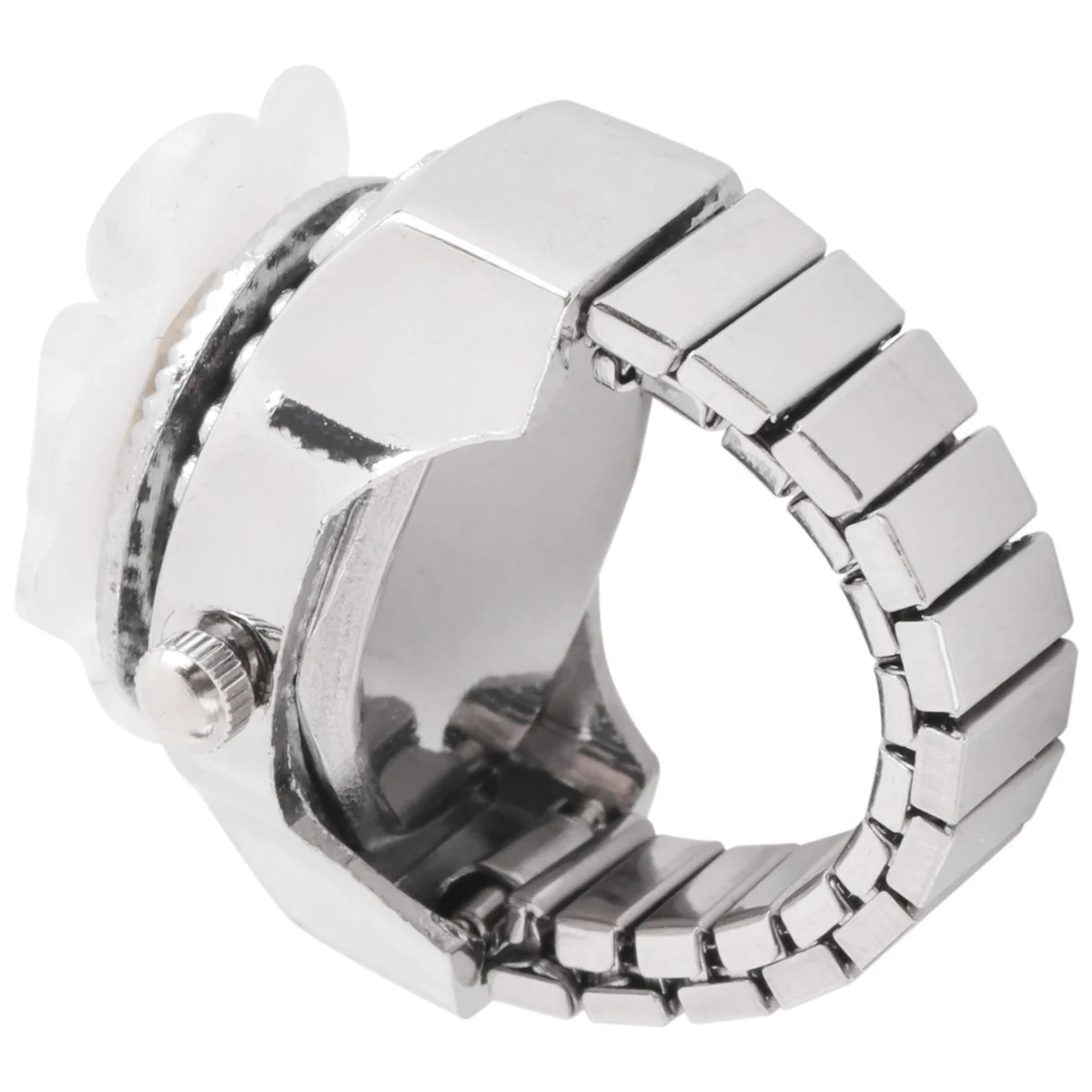 

A69G-White Clover Round Dial Finger Ring Quartz Watch For Lady