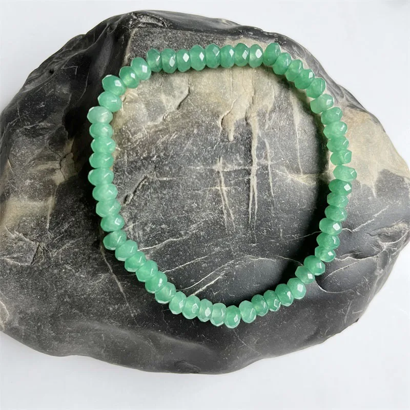 Rare 4*6MM Faceted Grass Green Aventurine Bracelet Vintage Natural Stone Jewelry Elegant Exquisite Beaded Hand Chain Women Boho