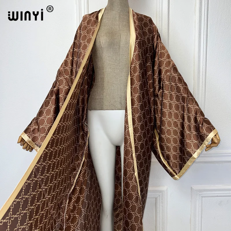 WINYI พิมพ์ชุดกิโมโนชุดหลวมสําหรับผู้หญิงหลวมเสื้อสเวตเตอร์ถักชุดชายหาด kaftan บิกินี่ cover up ชุดราตรียาวลงเสื้อ