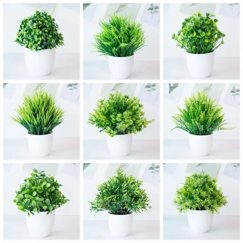 Plantes artificielles bonsaï vert, 1 pièce, petit arbre en Pot, fausses fleurs, ornements en Pot pour la décoration de la maison, plante artisanale décorative