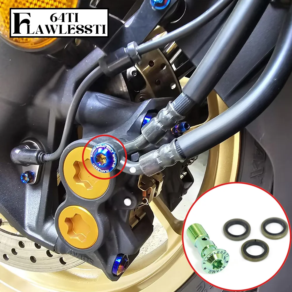 FLAWLESSTI M10x1.0 1.25 Pitch Gr5 Titanium Banjo Bolt Double Hose Brake Caliper Lines Bolt For Motorcycle Scooter