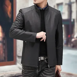 Men‘s Leather Jacket 2024 Luxury Genuine Leather Top Layer Cowhide Coat Male Stand-Up Collar Slim Casual Business Thin Chaquetas