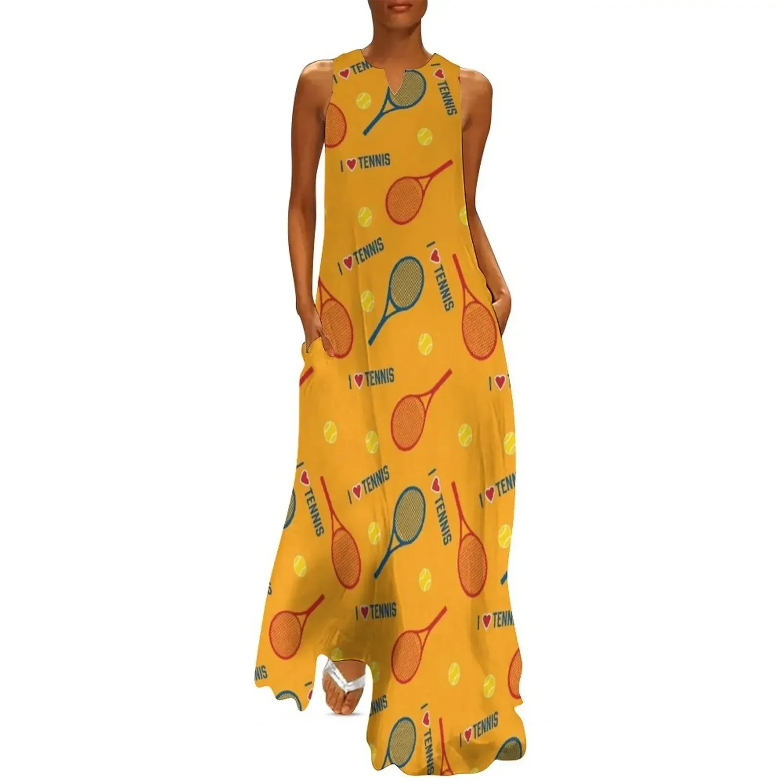 

I love tennis - nice dark yellow pattern Long Dress summer dresses womens 2025 Women's summer suit summer dresses Dress