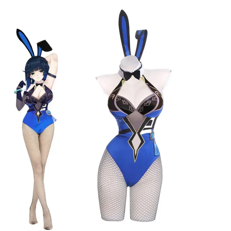 جينشين إمباكت ييلان أزياء تنكرية مثيرة للفتيات على شكل أرنب مفرغ بدلة Catsuit بدلة ألعاب الهالوين الأنيمي