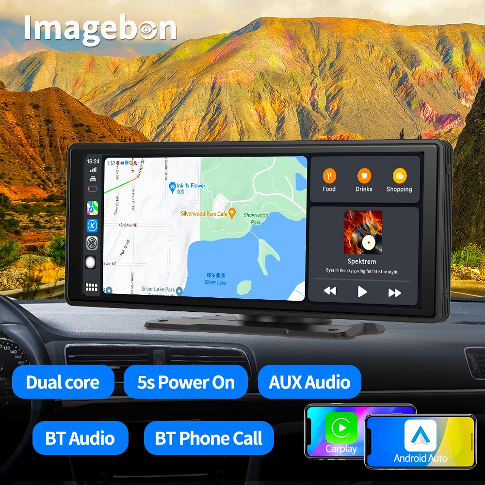 

Imagebon беспроводной CarPlay и Android авто видеорегистратор AUX Bluetooth FM Airplay Miracast GPS навигатор зеркало заднего вида Camera