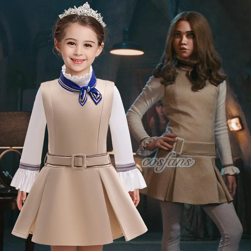 Girls Party Dress M3GAN Halloween Cosplay Costumes Summer T-Shirt+Dress 2Pcs Megan Set Kids Carnival Stage Performance Dress Up