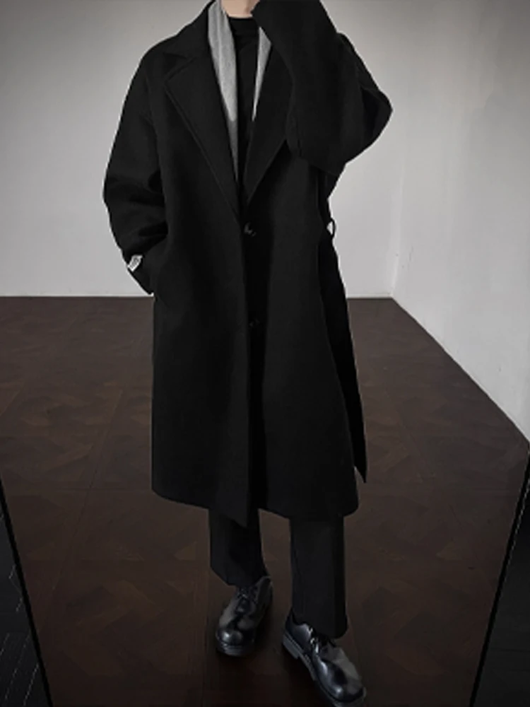 

Bla elby Mid-Length Woolen Coat Men's Autumn High-End Feeling Cool Tweed Jaet Knee-Length Suit Windbreaker