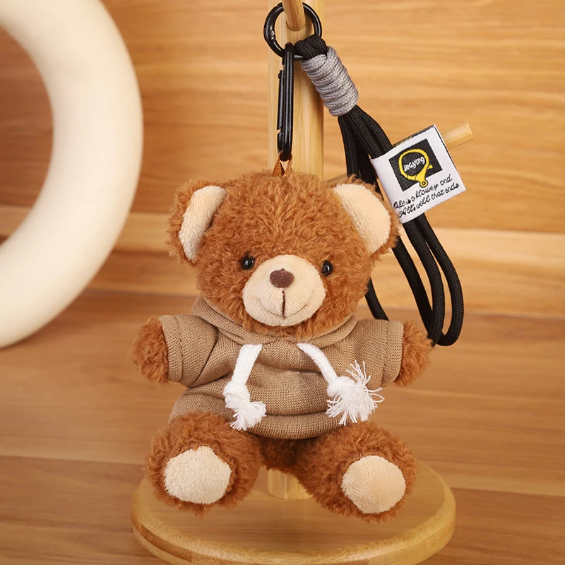 Dessin animé ours brun en peluche poupée sac à dos pendentif porte-clés mignon Animal en peluche jouet tentures ornement cadeau d'anniversaire pour enfants
