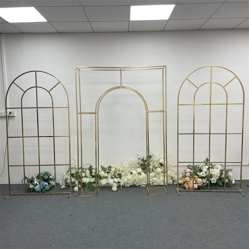 

New Wedding Gold Plated Screen Background Combination Frame Iron Arch Indoor Scene Decoration Props and Flower Racks