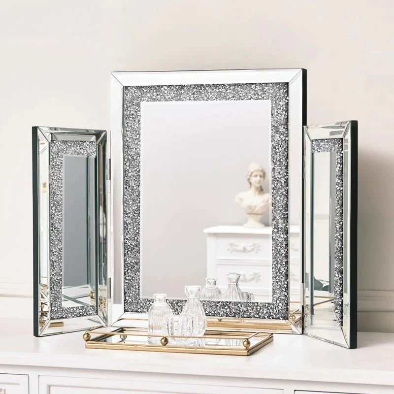 European modern light luxury home bedroom dressing table makeup mirror desktop three-sided mirror