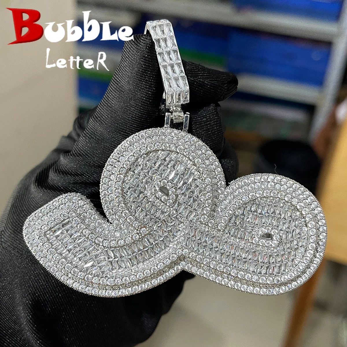 Bubble Letter Arabic Language Custom Name Necklace for Men Baguette Personalized Pendant Iced Out Charm Hip Hop Fashion Jewelry