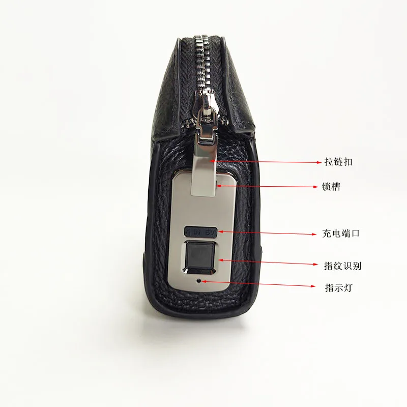 Lock Clutch Wrist Strap Handheld Bag For Phone Men's Business Genuine Leather Man Bags Handbag Portable Fingerprint Unlock